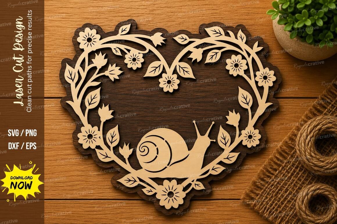 Floral Heart Snail SVG | Nature Laser