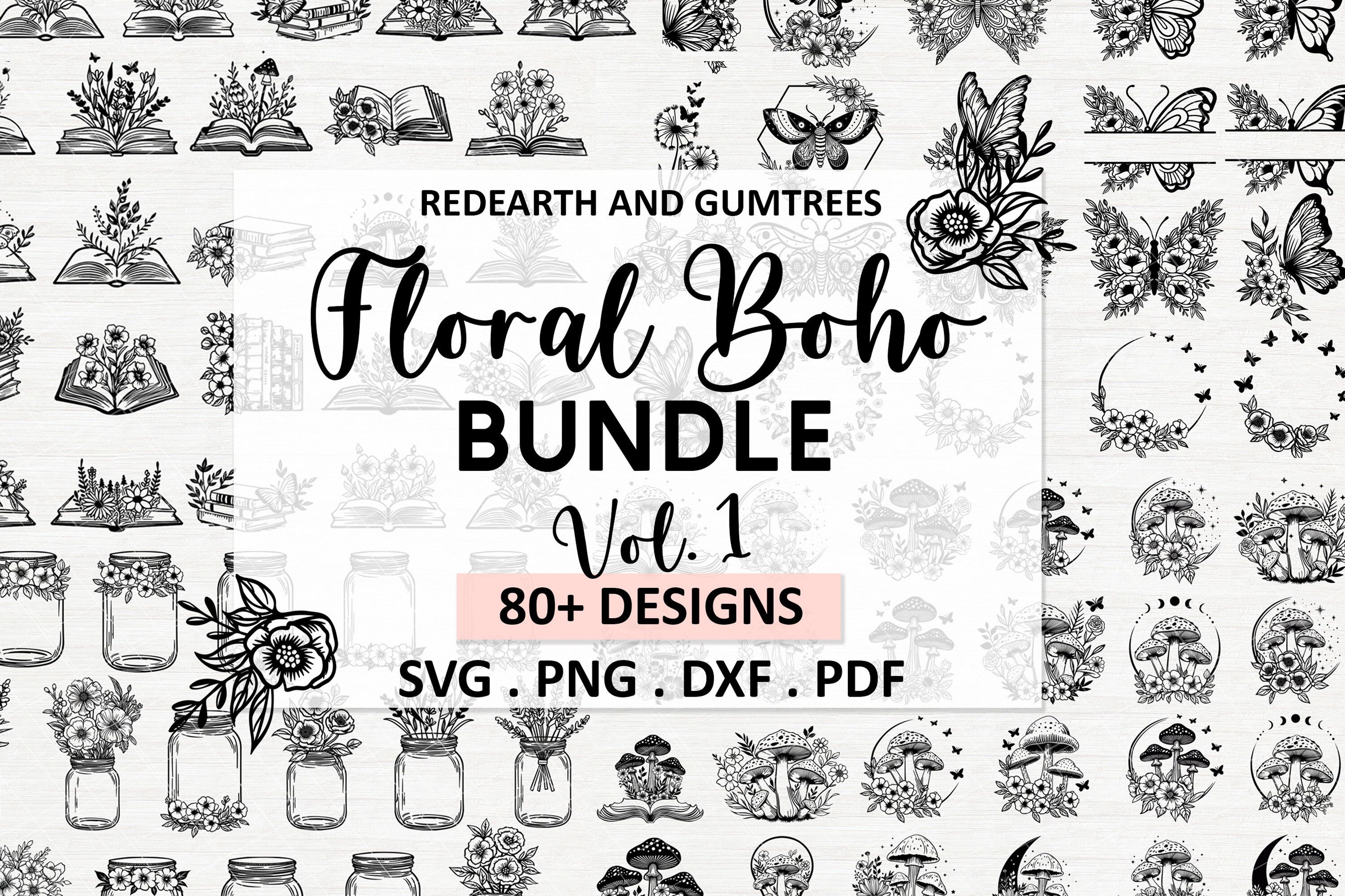 Floral Boho SVG Bundle,Flower Books Svg