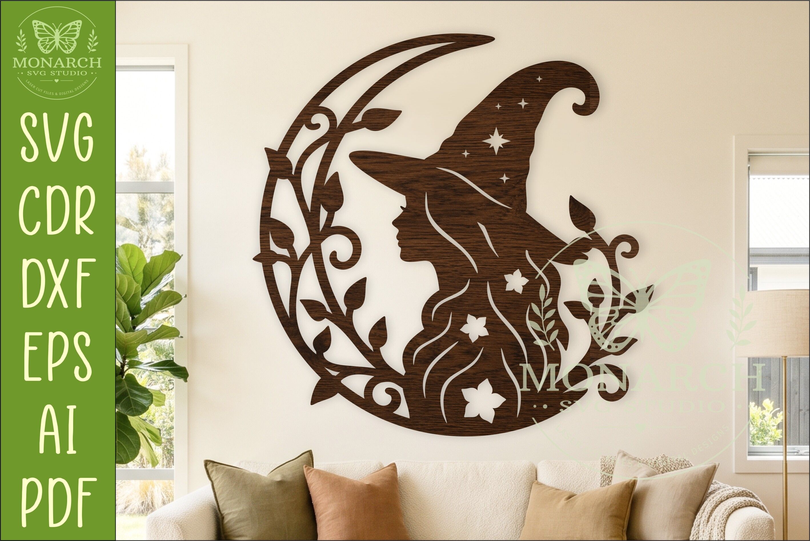 Forest Witch Crescent Moon SVG, Laser